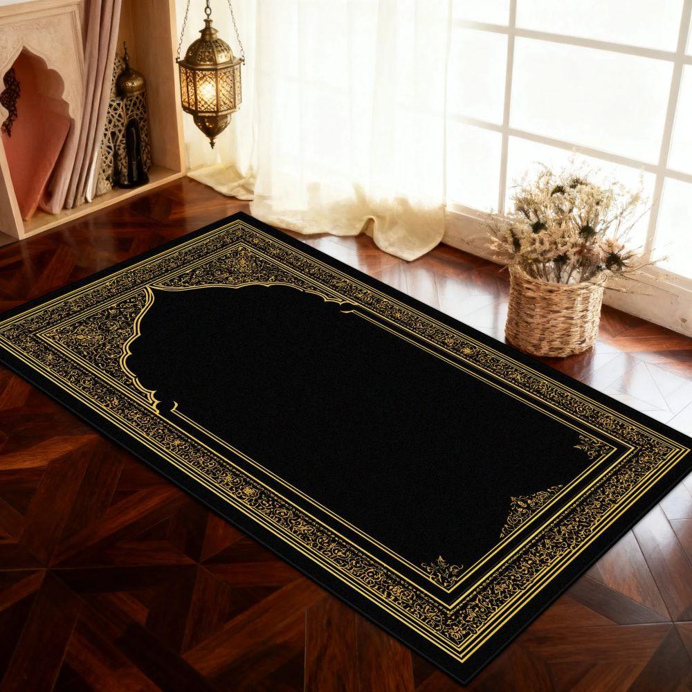 Tapete de Oração Muçulmano Tapete Preto para Sala de Estar Tapete de Sofá Decoração de Casa Tapete de Cabeceira de Quarto Tapete para Salão Corredor Tapete de Chão Capacho Lavável
