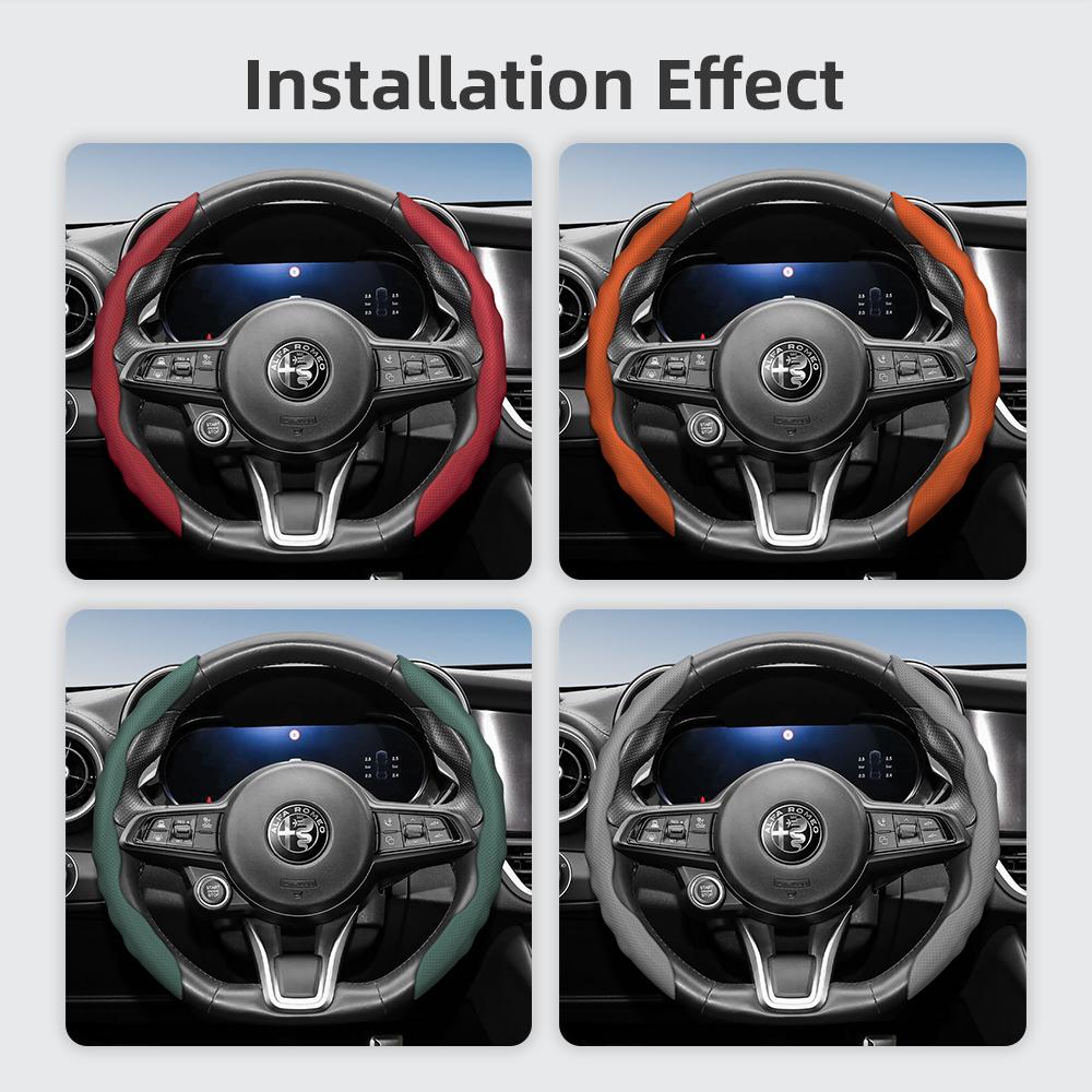 Steering Wheel Cover Suitable for Alfa Romeo, Wave-Shaped Sporty Design, Breathable Leather, Segmented, Non-Slip, Sweat-Absorbent, Giulia 952, Stel