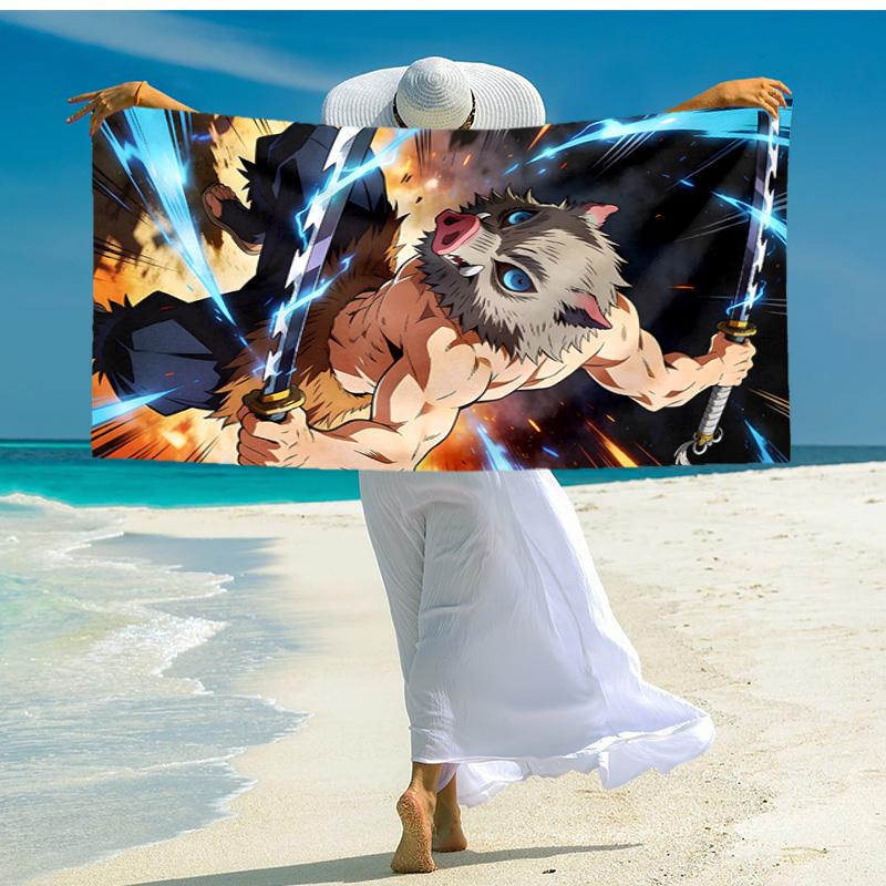 1pc Hashibira Inosuke Beach Towel, Comfortable and Thick, and Swimming/Bath/Picnic/Camping Towel, Suitable for Seaside Beaches