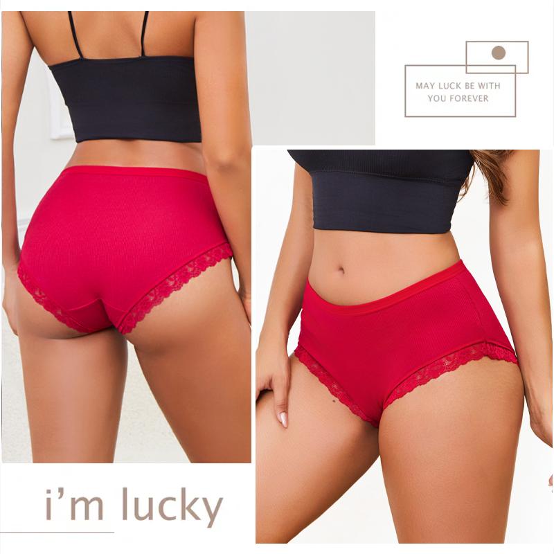 FINETOO 3Pcs/Set Women's Cotton Patchwork Lace Underwear Solid Color High Rise Ribbed Underpants Soft Breathable Panties Female Lingerie