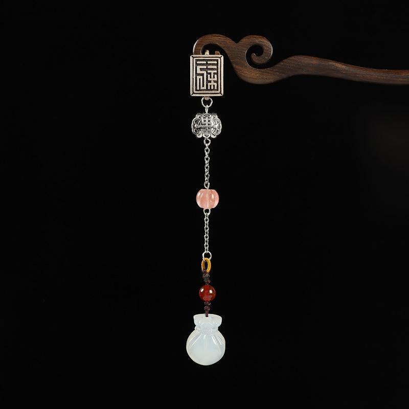 Natural Chalcedony Medium Classical Cheongsam Tassel Button Chinese Gourd Pendant Pendant Hanfu Retro Accessories