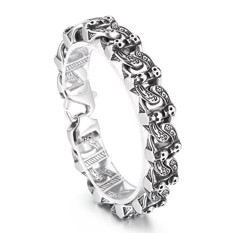 Gothic Skull Pattern Men's Bracelets On Hand Vintage Punk Stainless Steel Jewelry 230mm Chunky Skull Ghost Bracelet