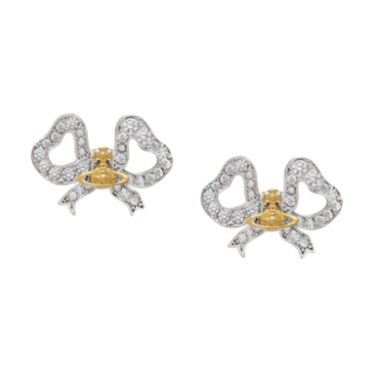 Vivienne Westwood Rigoberta Brass Saturn Logo Bow Design Earrings Women Earrings Silver 8053195292158 Basic Packaging-Dust Bag+Box