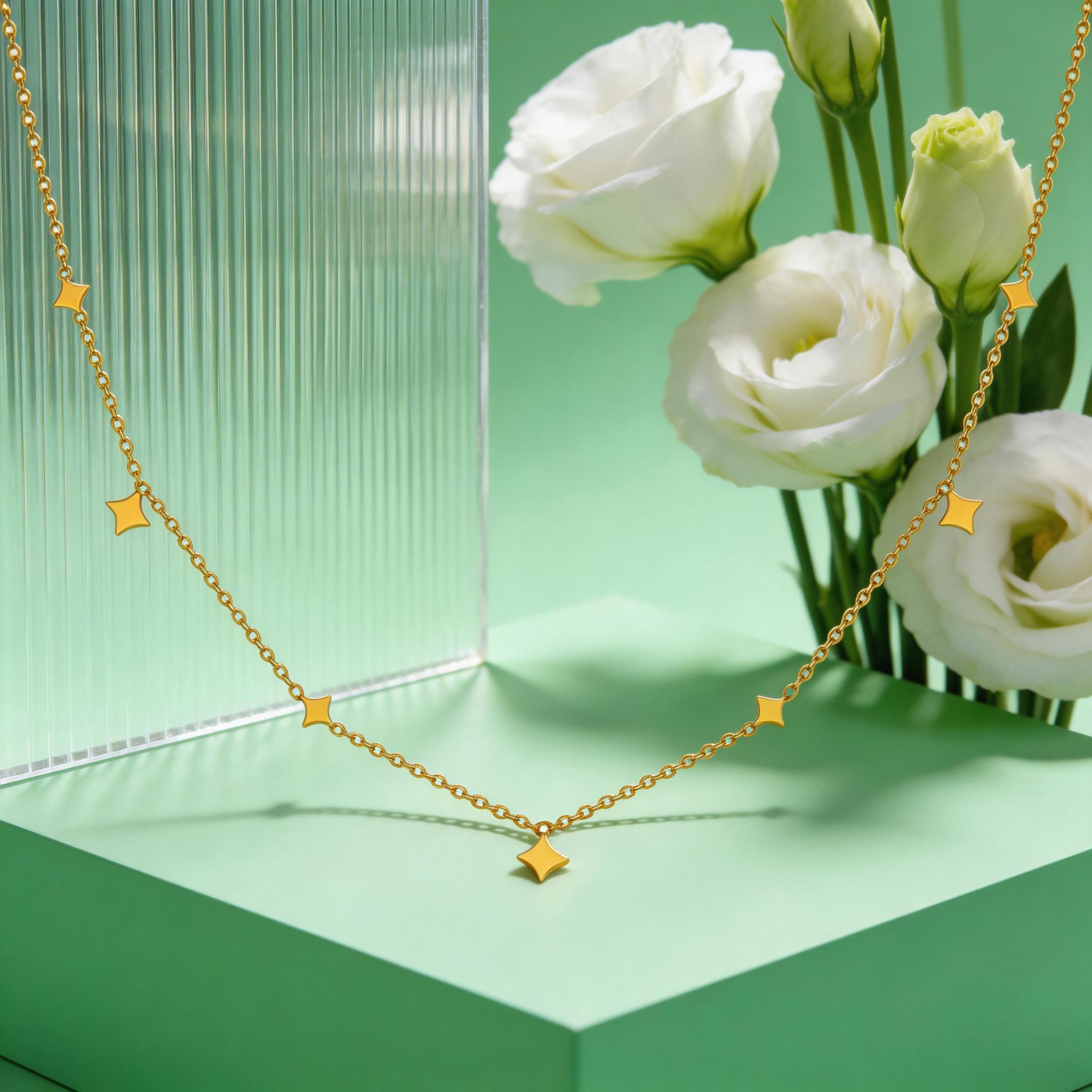 

Stainless Steel New Temperament Four-pointed Star Pendant Necklace for Women Classic Chokers Retro Gold Color Necklaces Jewelry
