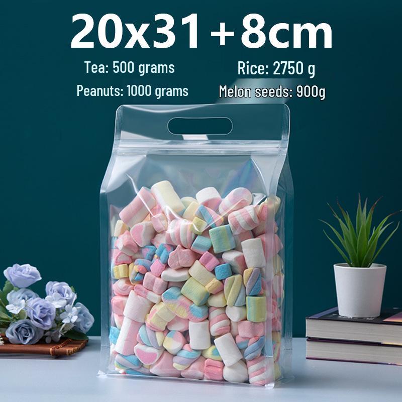 Frosted Transparent Self-Sealing Snack Bag with Handle for Dried Fruit and Tea Storage