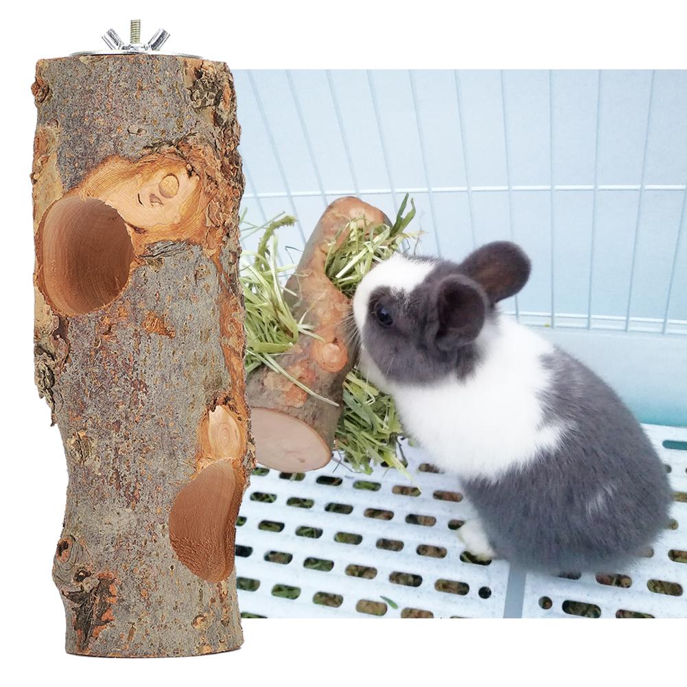 Natural Applewood Pet Feeding Stand Food Rack Feed Tree Teeth Grinding Toy for Rabbit Cavy Small Animal