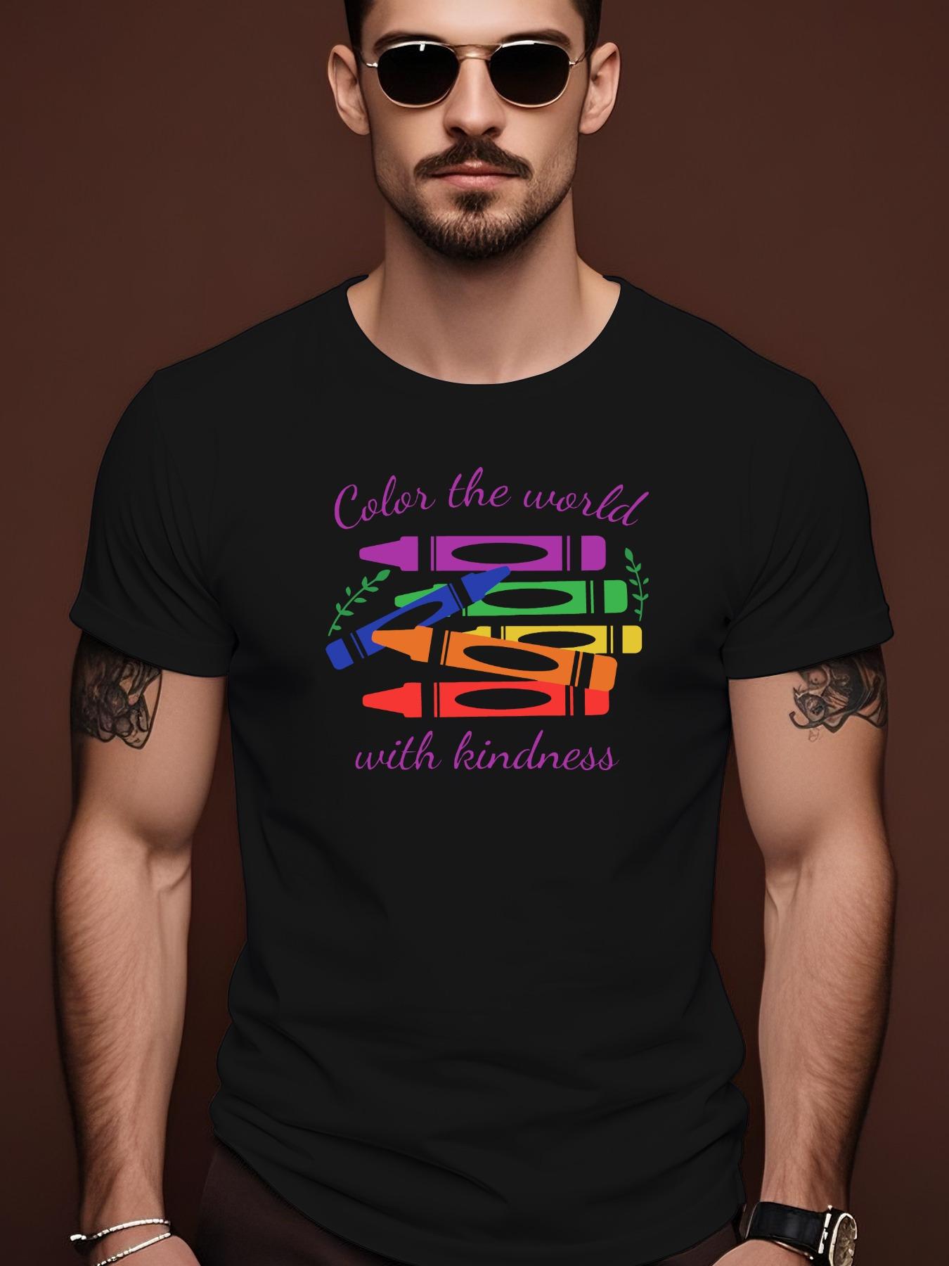 Summer Casual Crew Neck Tshirt with Colorful Crayon Print L