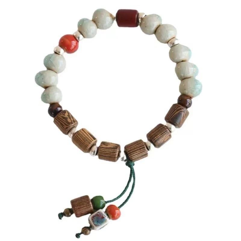 Jingdezhen Ceramic Beaded Bracelet Handcrafted Geometric Design For Men And Women