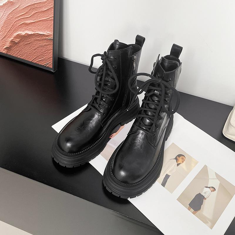 Retro platform Martin boots women's 2025 new lace-up thick heel locomotive boots British style thin versatile short boots