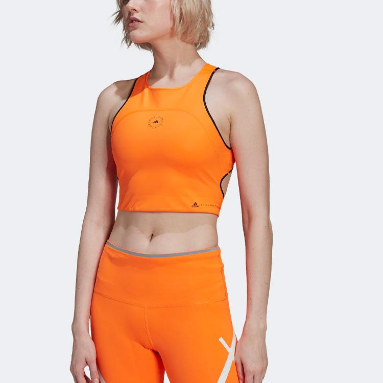 adidas Printed Logo Crop Training Sports Vest Women Tops Signal-Orange HB6088
