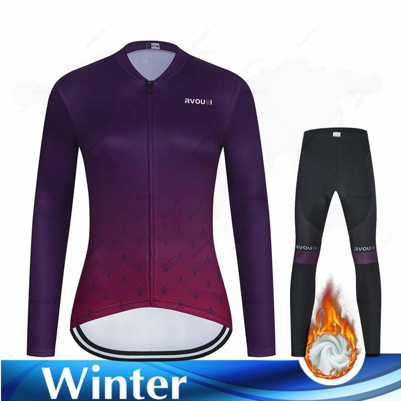 Thermal Long Cycling Jersey Set for Women, Outdoor Fleece, Riding Bike, MTB Clothing, Long Pant Suit, Ladies Cycling Clothes