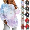 Women's Casual Christmas Print Long Sleeve Neck Pullover Top with Design