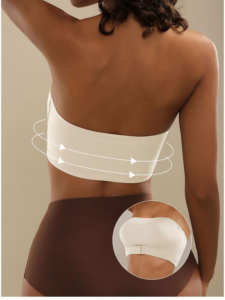 Bezešvá podprsenka bez ramínek s předním zapínáním - Bez kostic, nabíraný bandeau design