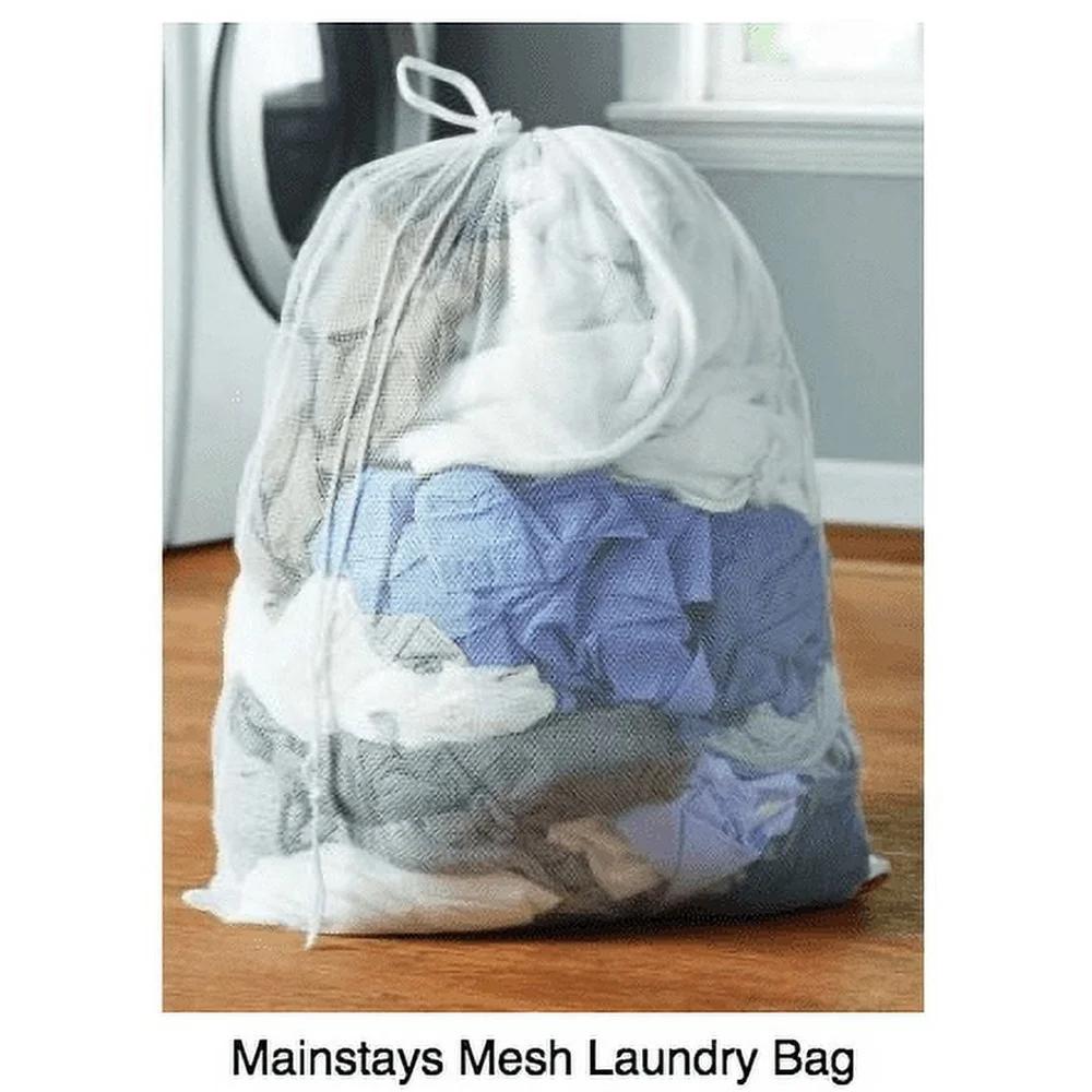 8 Pack White Polyester Mesh Laundry Bags with Drawstring Closure Durable Washable Laundry Tote Sorting Transporting Storage