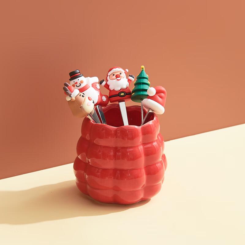 ZISIZ Ceramic Fruit & Dessert Fork Set with Storage Jar