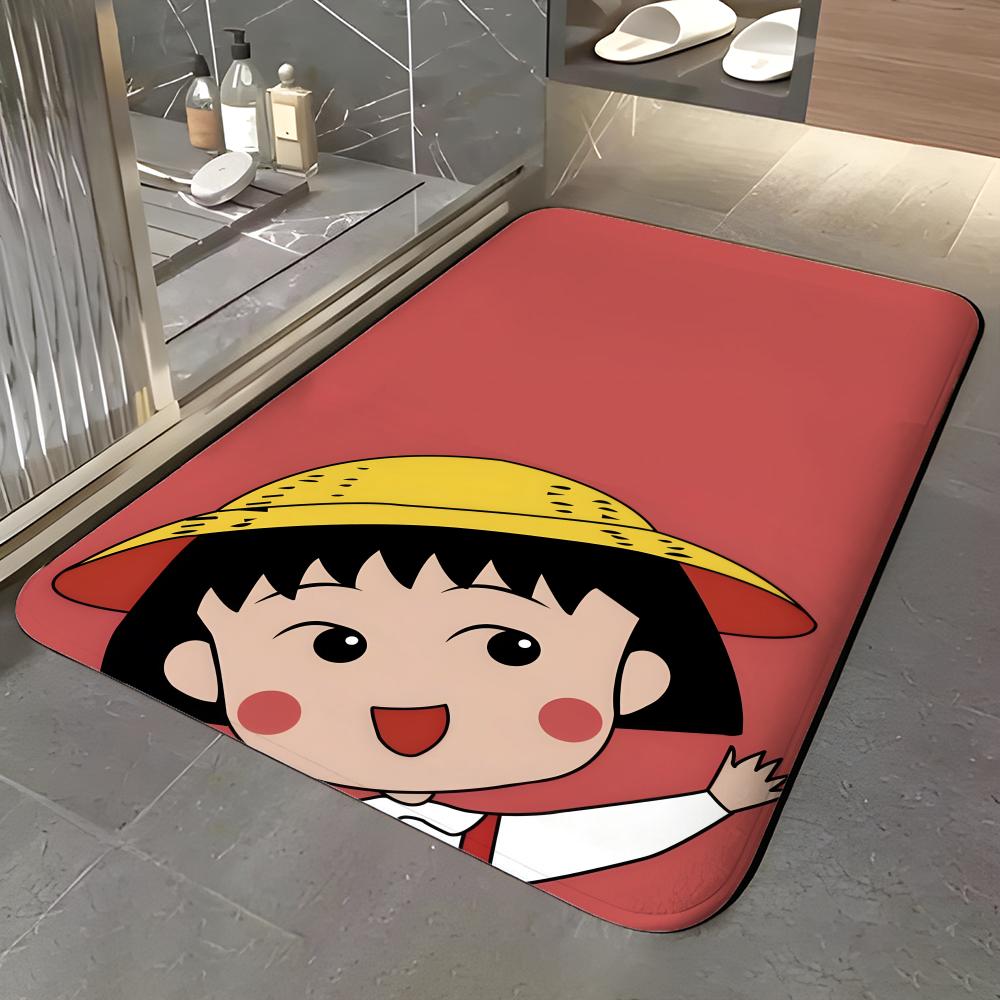 anime C-Chibi Maruko-chan Floor Mat Soft Flannel Entrance Door Mat Non Slip Absorbent Bathroom Bedroom Floor Rug