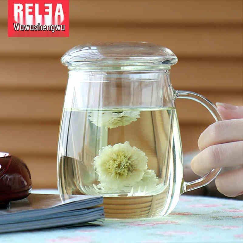 RELEA 500ML Glass Tea Infuser Mug with Lid & Handle