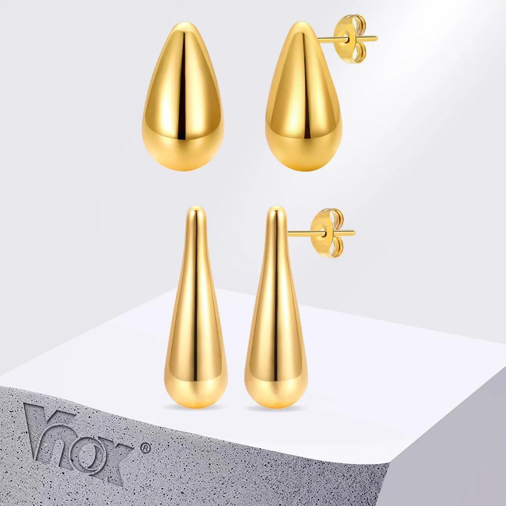 1 Pair Long Waterdrop Earrings for Women, Simple Metal Earrings, Gold Plated Stainless Steel Hypoallergenic Ear Jewelry