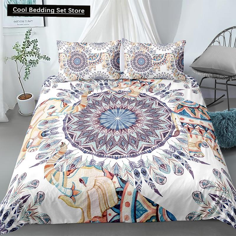 Mandala King Queen Duvet Cover Bohemian Bedding Set For Teens Adults Girls Exotic Ethnic Floral 2/3Pcs Polyester Comforter Cover