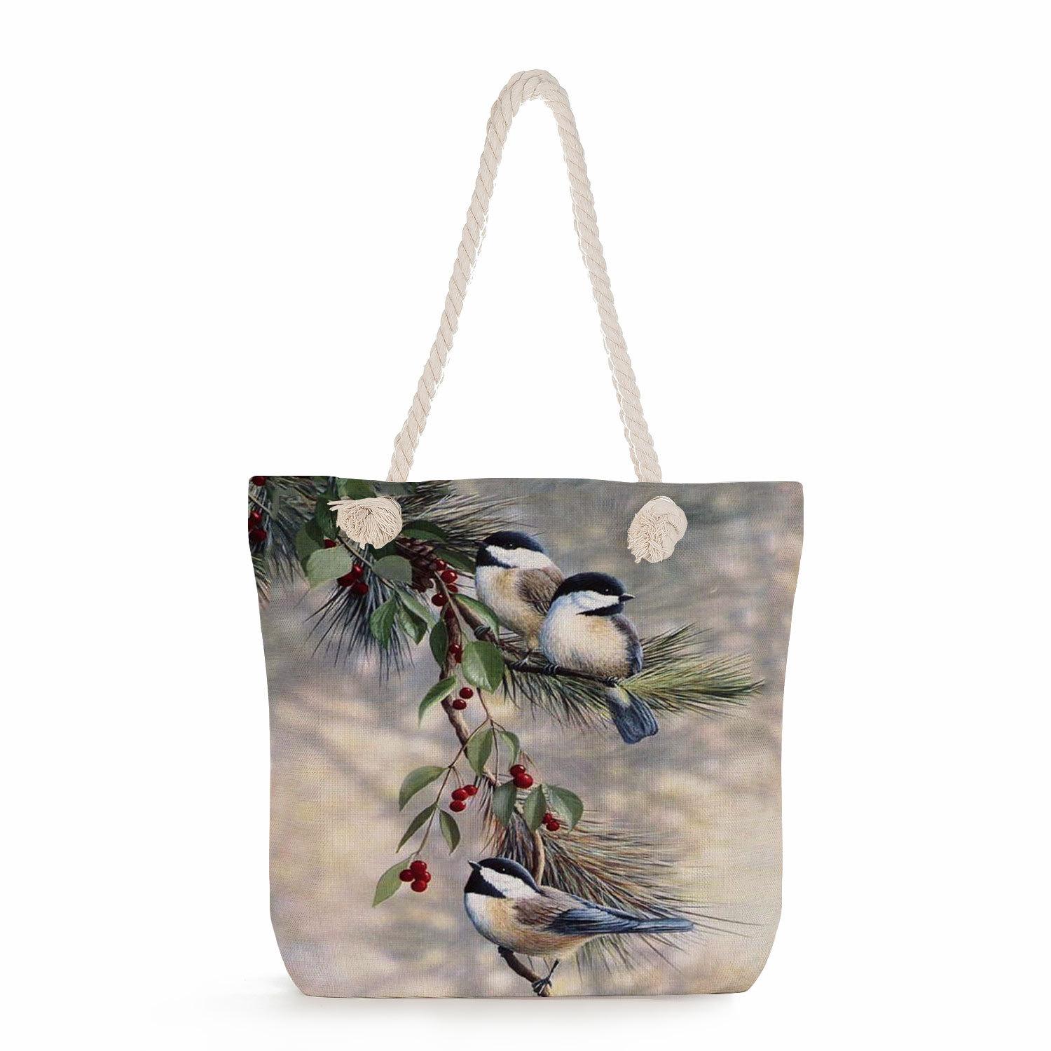 Пляжная сумка на одно плечо из толстой веревки с принтом птиц 7251 KTB