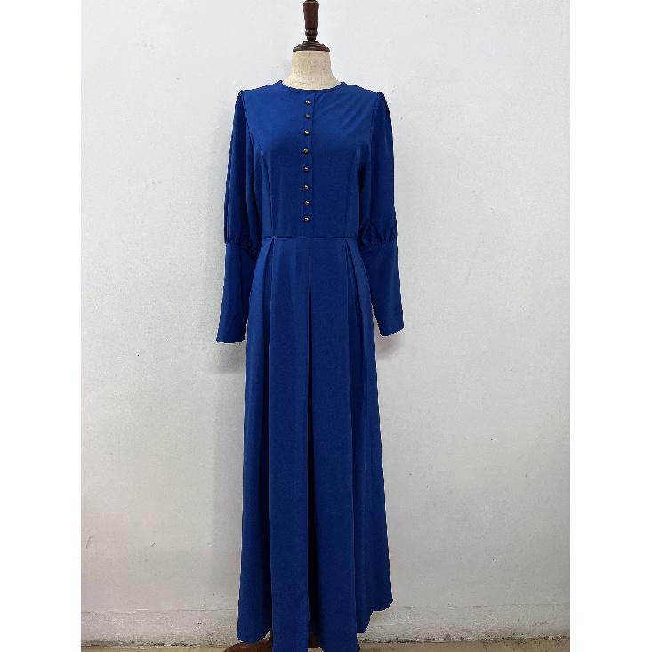 Middle Eastern Style Buttoned European and American Dress Slim Fit Large Hem Long Sleeve Decorative Button Retro Ethnic Style Gown Palace Style