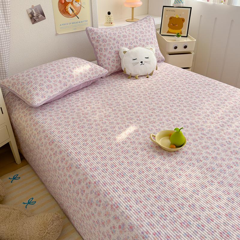 Small fresh A aerobic knitted double-layer yarn bed cover 4pcs set, skin-friendly small floral maternal and infant grade single bed cover