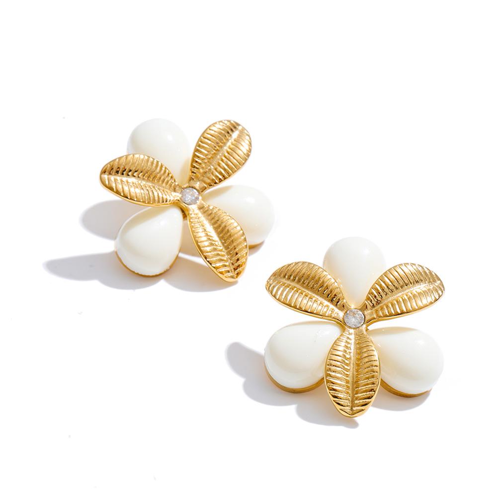 

Yhpup Trending Stainless Steel Resin Flower Stud Earrings for Women Golden PVD Plated New Arrivals Charming Daily Jewelry Gift