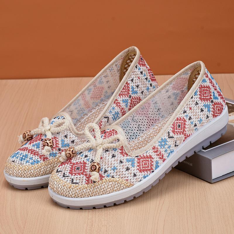 Mode Sommer Damen Stoffschuhe Rutschfest Mesh Mittelalterliche Ballerinas Weichsohlige Atmungsaktive Mama Schuhe Lässiger Komfort Bequeme Slipper Zapatos
