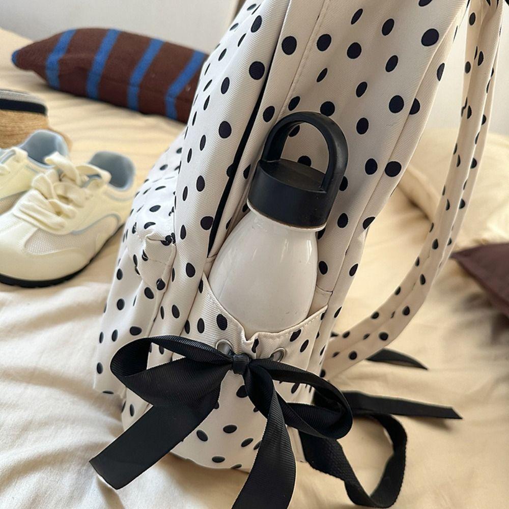 Minimalist Polka Dot Backpack Sweet Student School Bag Y2k Bow Rucksack Daily