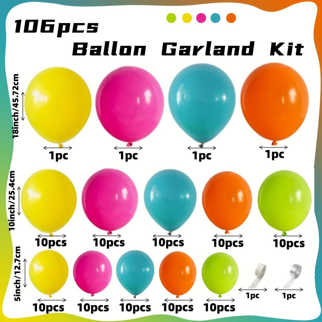 106pcs Tropical Balloon Arch Wreath Set Pink Green Blue Orange Yellow Latex Balloon Hawaii Birthday Baby Shower Pool Party Decor