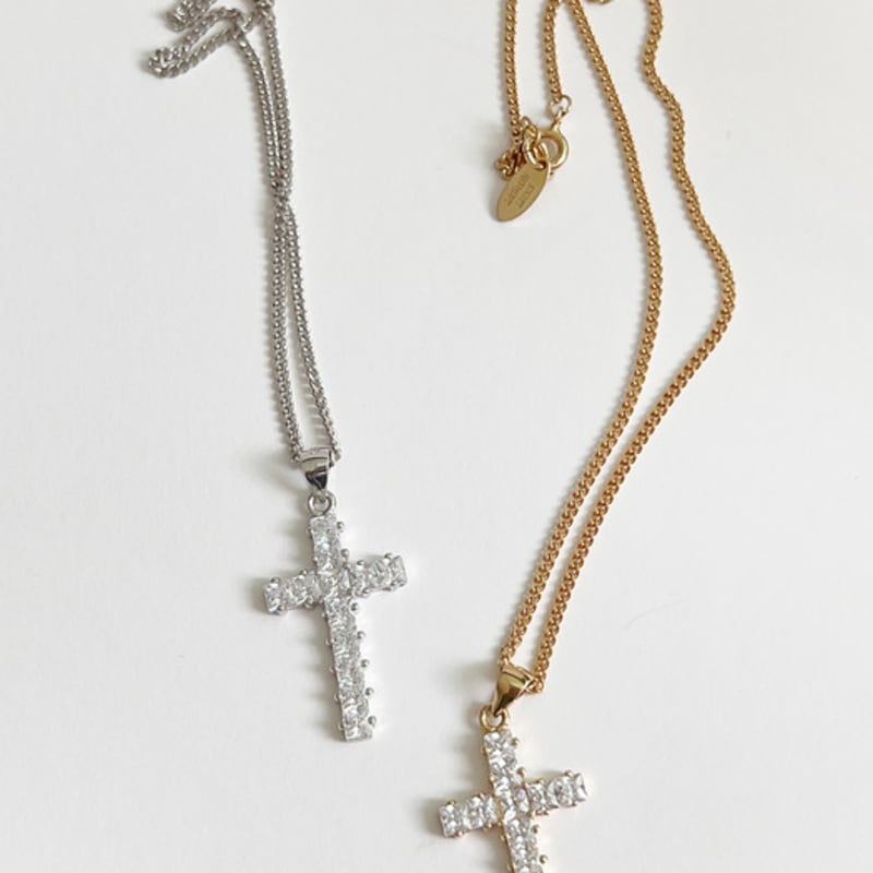 

August Harmony 92.5% Crystal Cross Necklace / 2color Silver