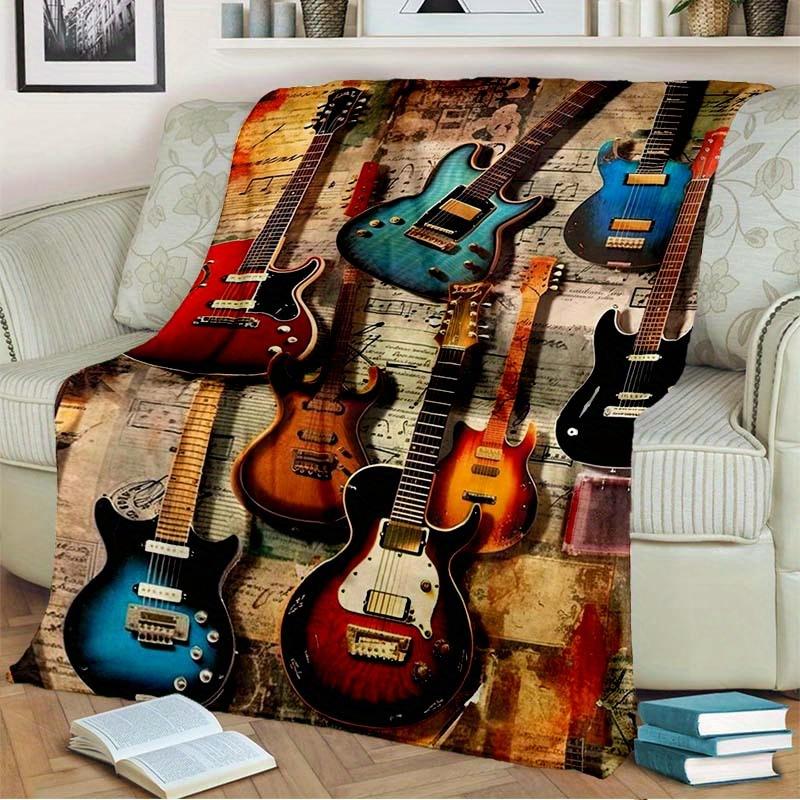 Guitar Art Pattern Decorative Throw Blanket for Sofa, Bed, Living Room, Bedroom, and Indoor/Outdoor Home Space