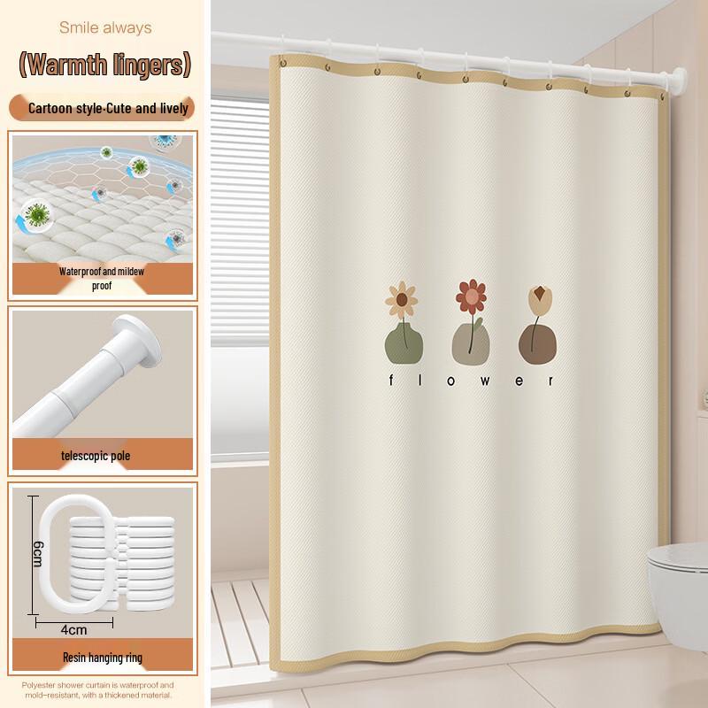 Hanhdun Warm Cozy Cartoon Waterproof Shower Curtain Set