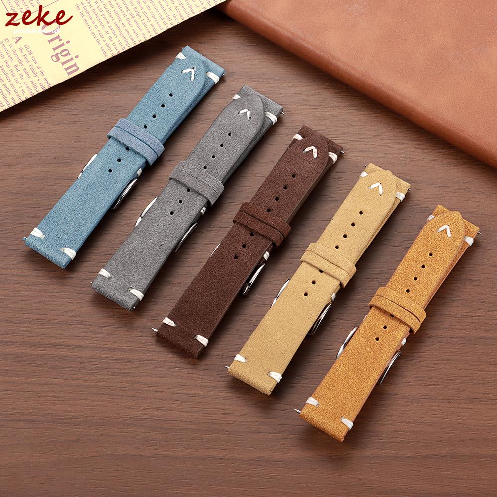 Soft Suede Genuine Leather Watch Strap 18mm 20mm 22mm for Samsung Watch6 5/4/3 Calfskin Bracelet Handmade Stitching Wristband
