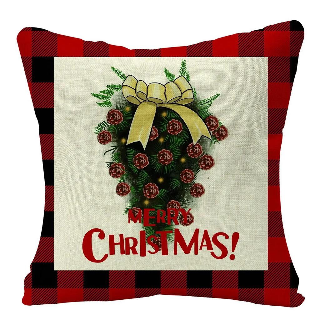 2022 Merry Christmas Home Decor Cushion Cover 45x45cm Cute Animals Cartoon Printed Throw Pillow Cover Xmas Decorative Pillowcase