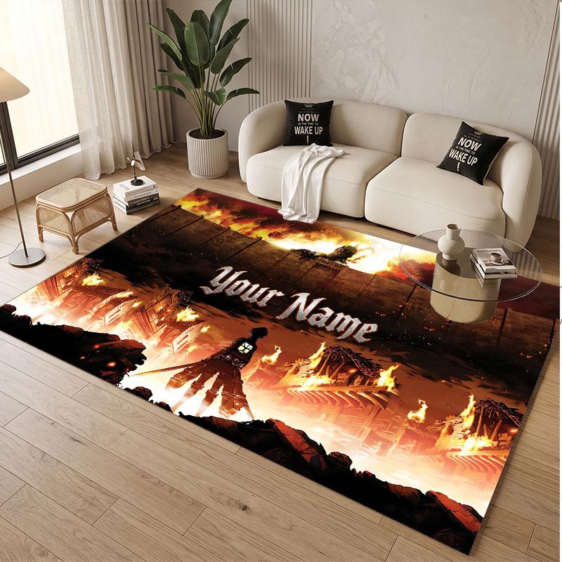 Custom Name Crystal Velvet Rug,Attack on Titan Comfortable Anti Slip Floor Mat For Room Decoration