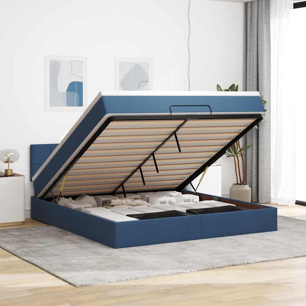 Ottoman Bed with Mattress Blue 160x200 Cm Fabric