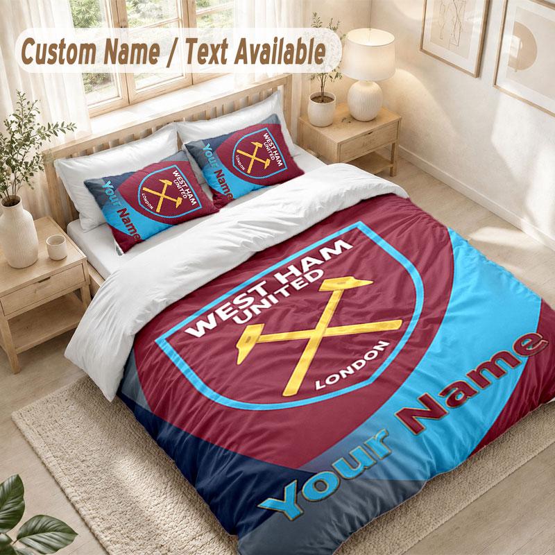 Custom Name Bedding Set 3 PiecesWest Ham United FC Print Duvet Cover + 2 Pillowcases Soft Bed Decor