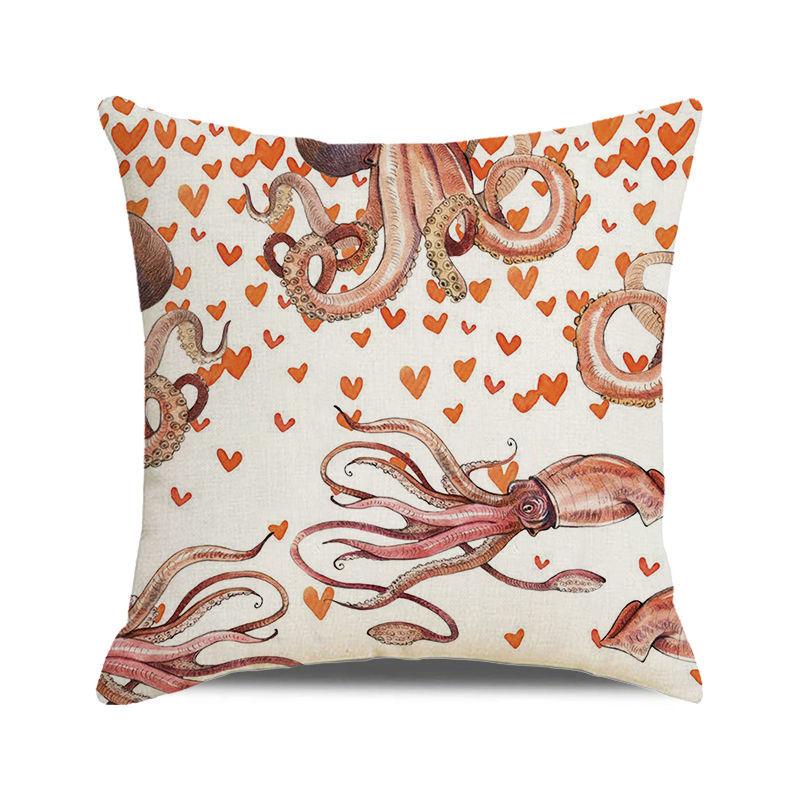 Watercolor Illustration of Octopus Squid Digital Printing Short Plush Pillow Covers for Car Sofa Office Cushion Cover Home Goods