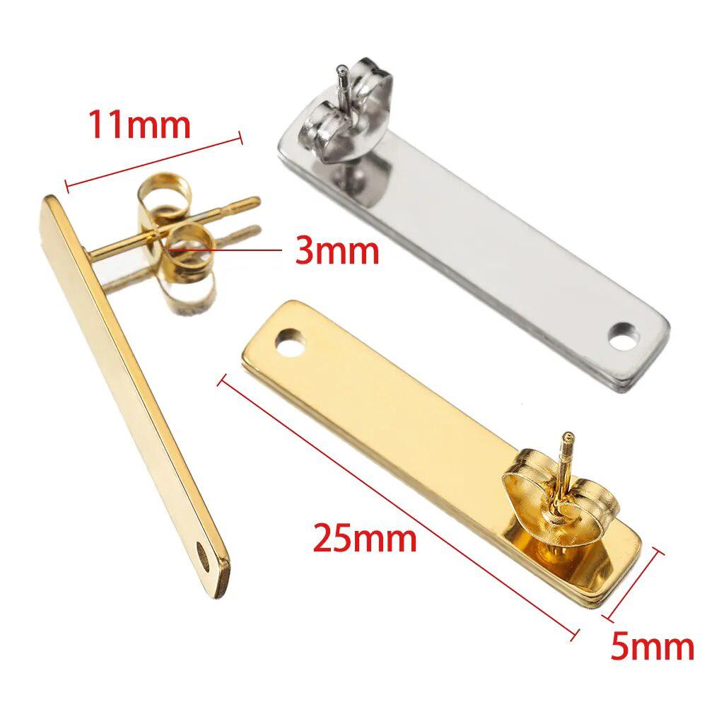10pcs Stainless Steel Ear Studs Smooth Surface Dangle Earring Base with Hole for Pendant DIY Jewelry Making Accessories Supplies