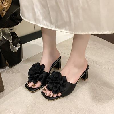 Fashion 2024 New Women's High Heels Slippers Thick Heels Fashion Flower Women's Shoes Open Toed Luxury Slippers for Women Zapatos