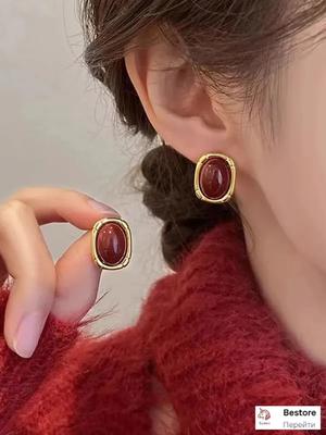 Elegant Geometric Stud Earrings with Smooth Dome Shape and Metal Frame Lightweight Comfortable for Daily Wear and Special Occasions