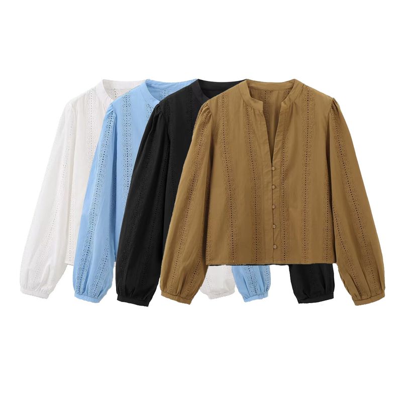 Kaslead New Arrival Women's Clothing Fashion Style Fashion All-Match Cut Out Embroider Long Sleeves Tops 8741045