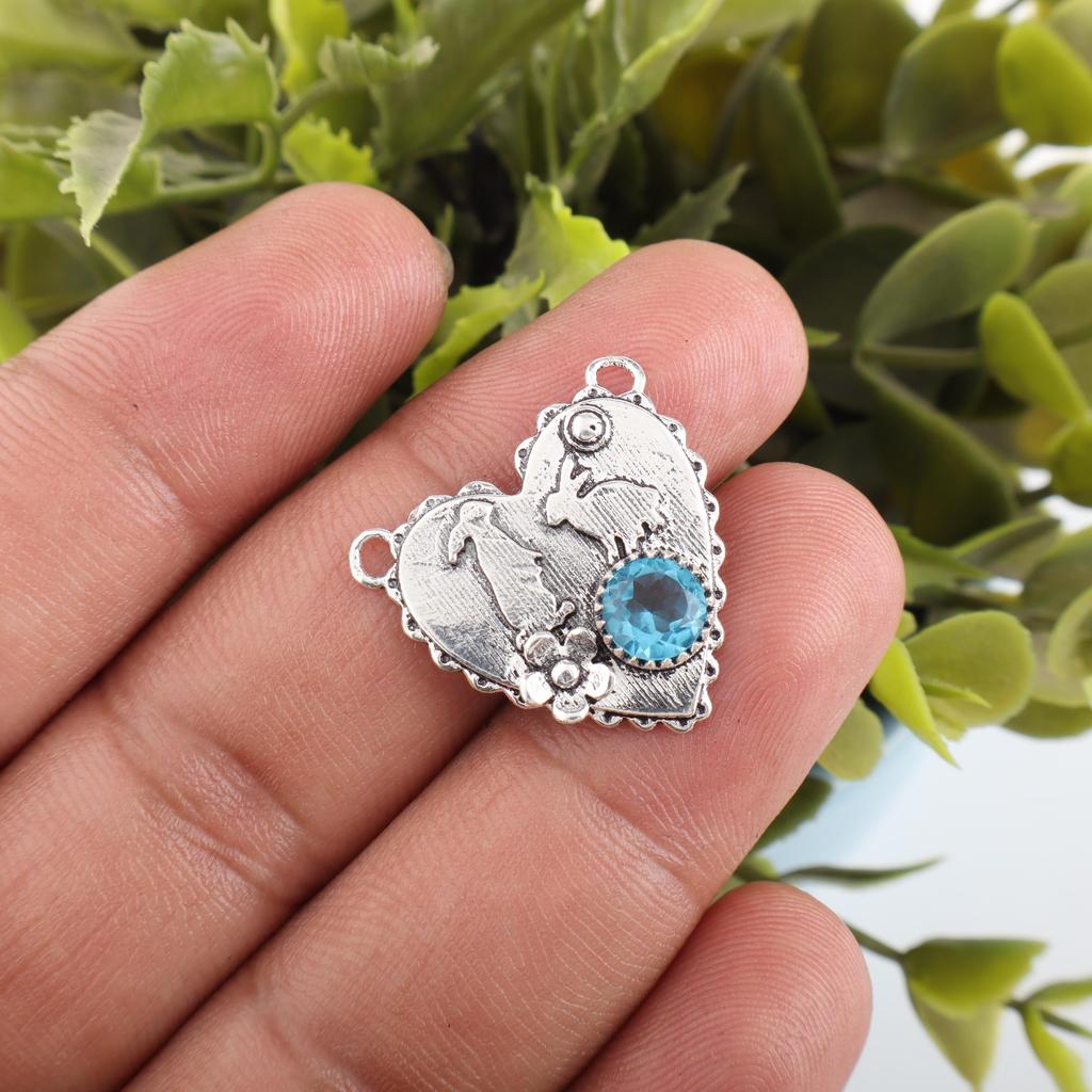 Schweizer Blautopas Anhänger Edelstein, 925 Massiv Sterlingsilber Anhänger Schmuck, Handgefertigter Anhänger, Silberschmuck zum Verschenken