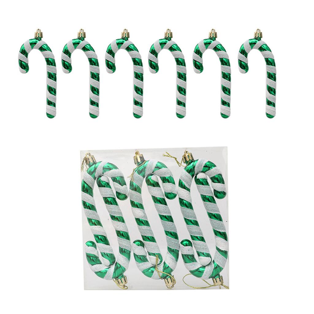 6Pcs Christmas Candy Cane Ornament Glitter Plastic Christmas Tree Hanging Pendant Decoration for Holiday Party Favors