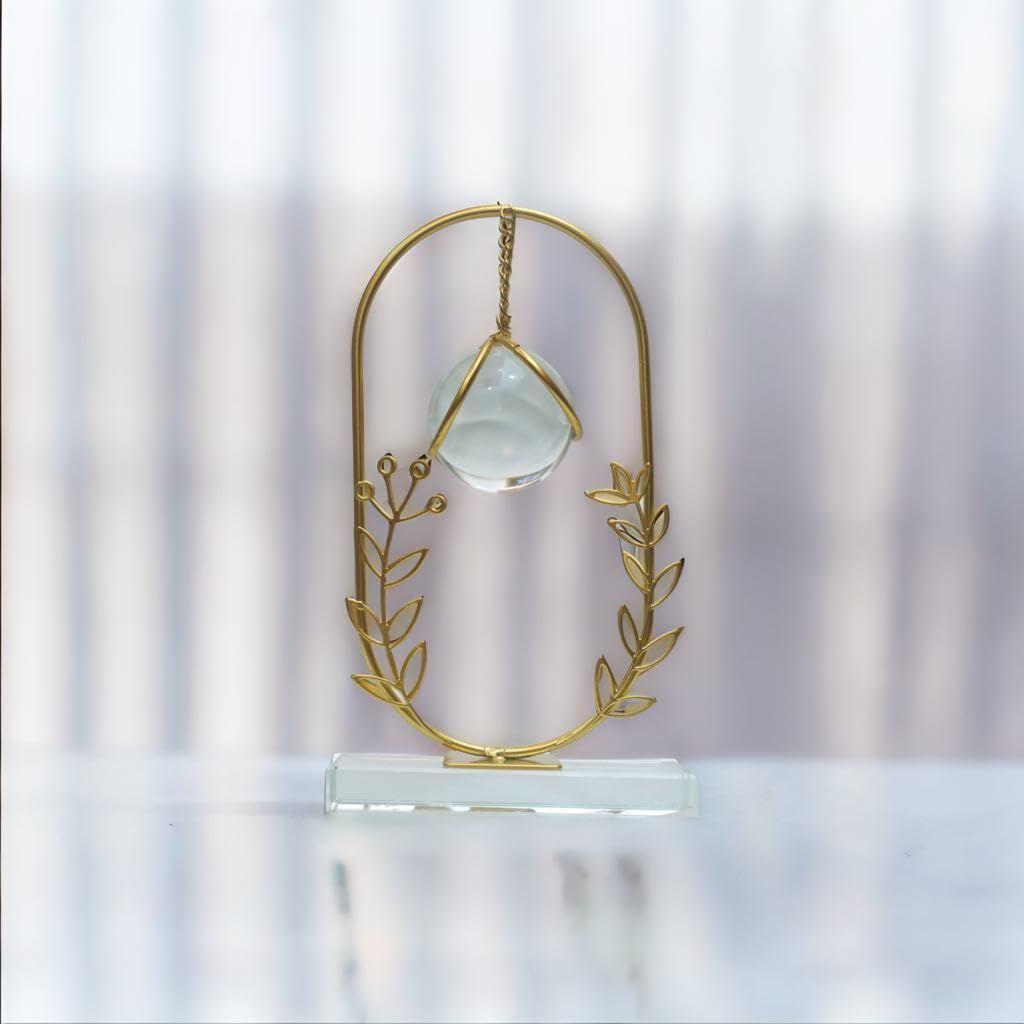 Clear Crystal Ball with Stand, Light Luxury Crystal Sphere for Gift, Gold Art Deco for Photography Ornaments, Bookcase, Wedding, Party