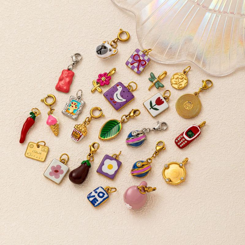 Stainless Steel Enamel Pendants Cute Flower Leaf Charm Accessories For Jewelry Making Necklace Earring Hanging Accessories