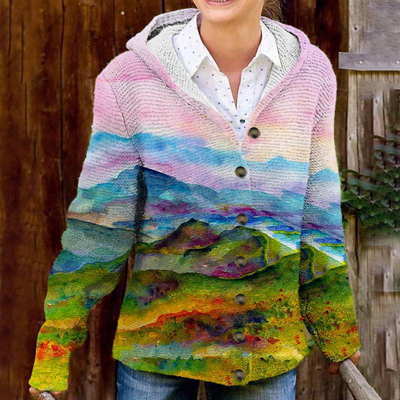 25-Year Cross-Border Hooded Cardigan-Style Fine Knit Sweater Coat