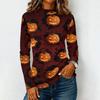 Damen Halloween Langarm T-Shirt Strick Lässig Rundhals Pullover Top