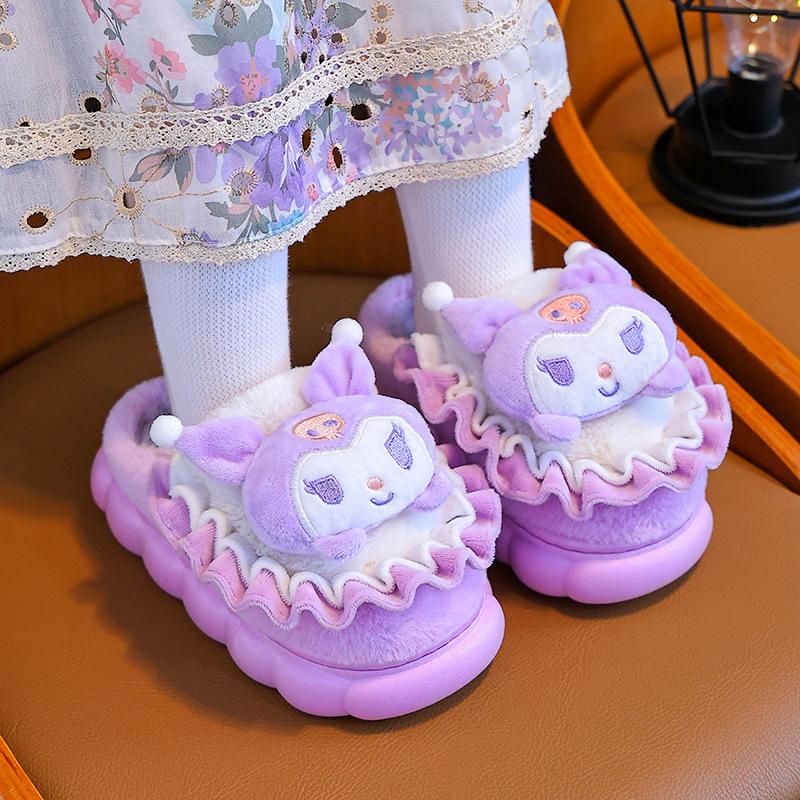 Cute Cartoon Cotton Slippers for Kids Indoor Winter Plush Non-Slip Baby Toddler Shoes